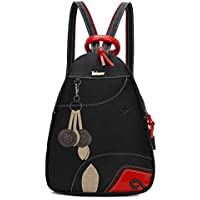  - Eshow Mochila Bolso Bandolera Negro para Mujeres y Chicas de Tela Nylon con Puerto de Carga USB Viaje Casual Escolares